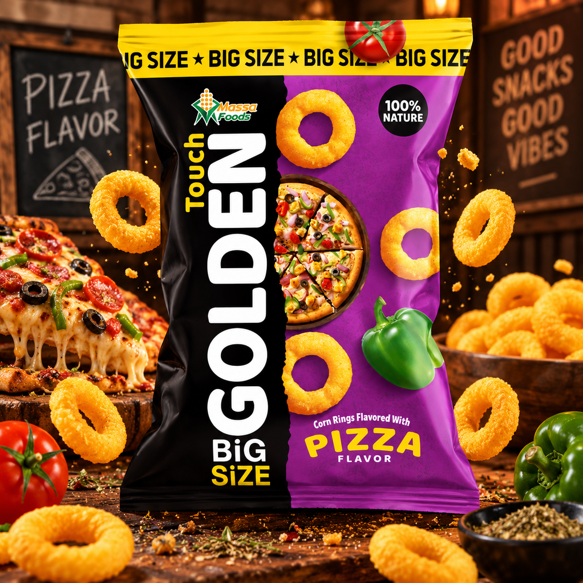 Golden Touch Big Size Pizza – Anneaux de maïs goût pizza